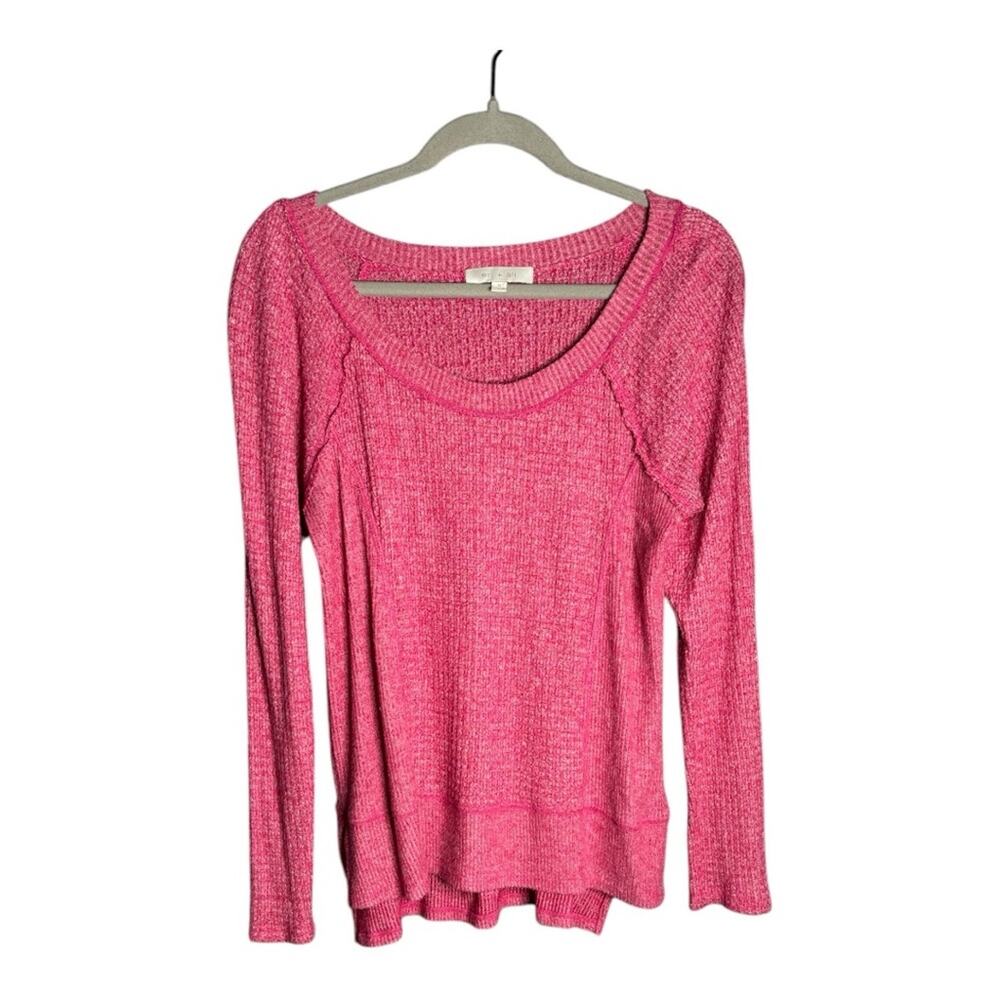 Eri & Ali Pink Long Sleeve Waffle Knit Scoop Neckline Top Small